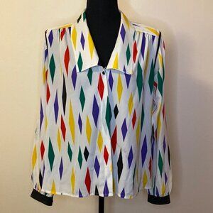 Vintage 1980s Lloyd Williams Diamond Print Blouse